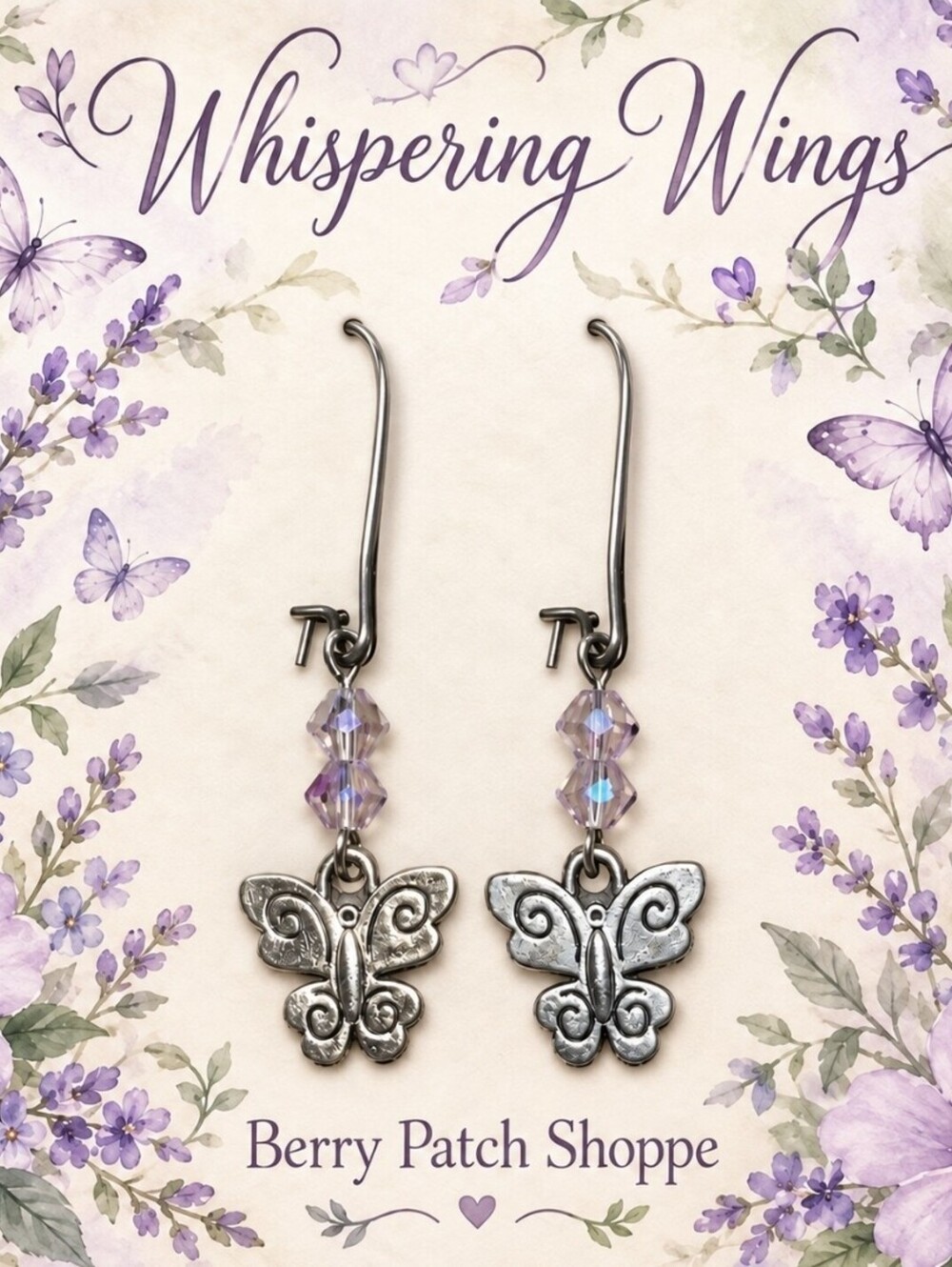 Lavender Whispering Butterfly Wing Earrings